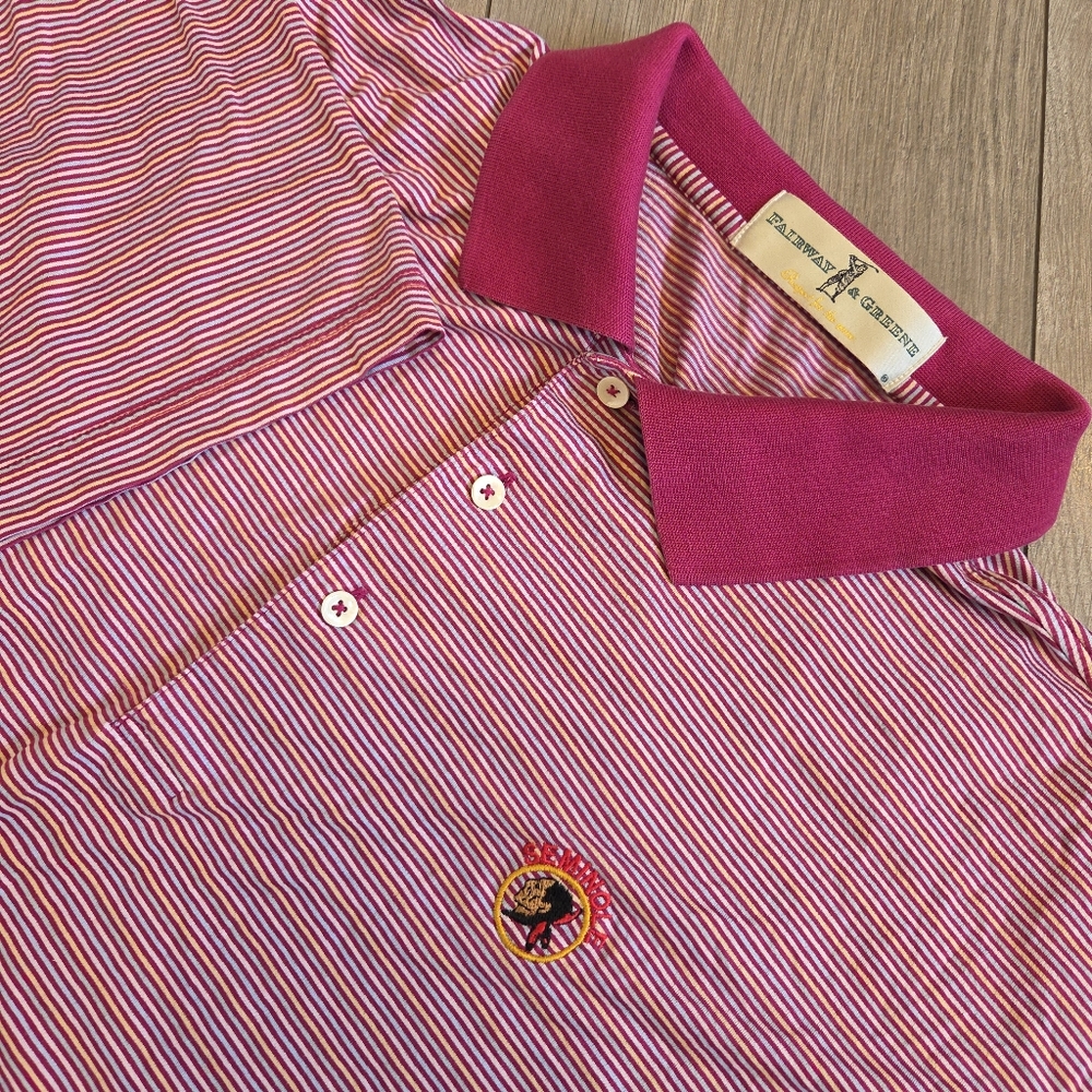 Fairway & Greene Mens L Striped Cotton Polo Short Sleeve Shirt Seminole Golf